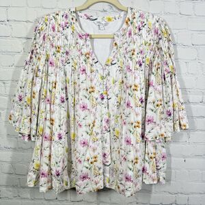 Cottage Prairie Fairy Blouse Women Large Crop Balloon Sleeve Romantic Flowy Top